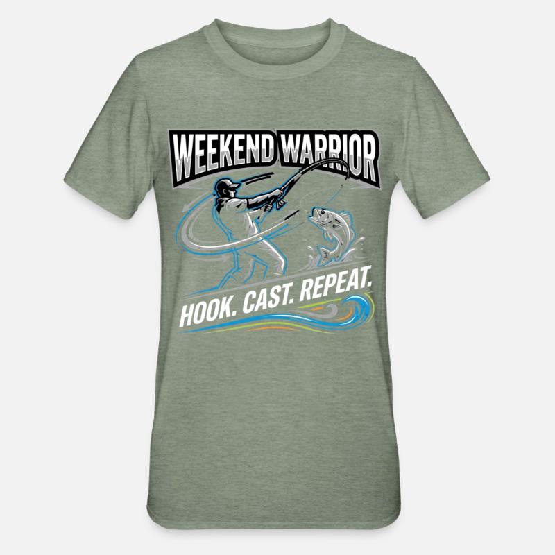 Weekend Warrior Hook Cast Repeat Angler - Unisex Polycotton T-Shirt - heather military green