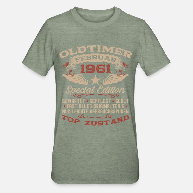 65e anniversaire Oldtimer Millésime de février 1961 - T-shirt polycoton Unisexe - vert kaki chiné