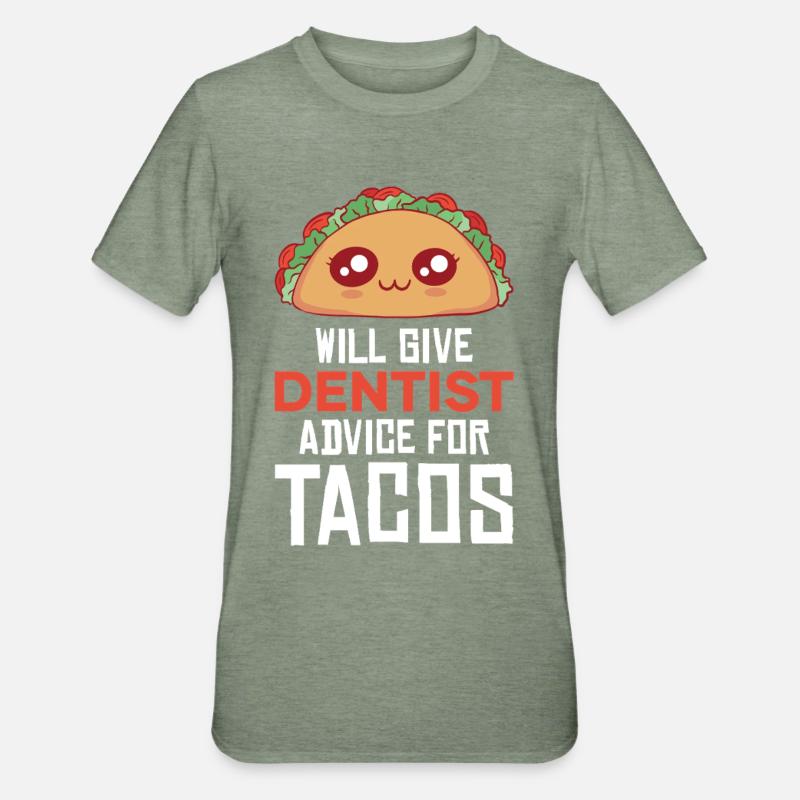 Kuscheltaco mit Zahnarztwitz - Unisex Polycotton T-Shirt - Militärgrün meliert