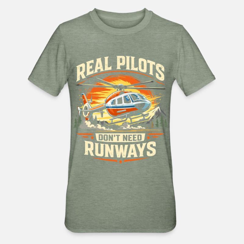 Hubschrauberpilot Helikopterpilot - Unisex Polycotton T-Shirt - Militärgrün meliert