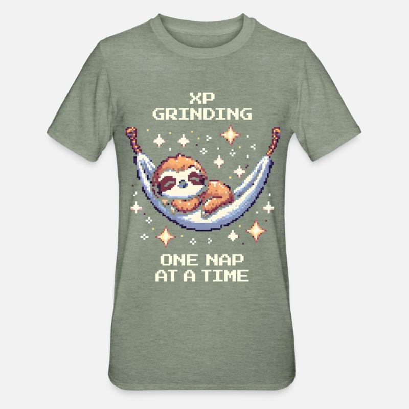 Grinding XP with Naps | Sloth - Unisex Polycotton T-Shirt - heather military green