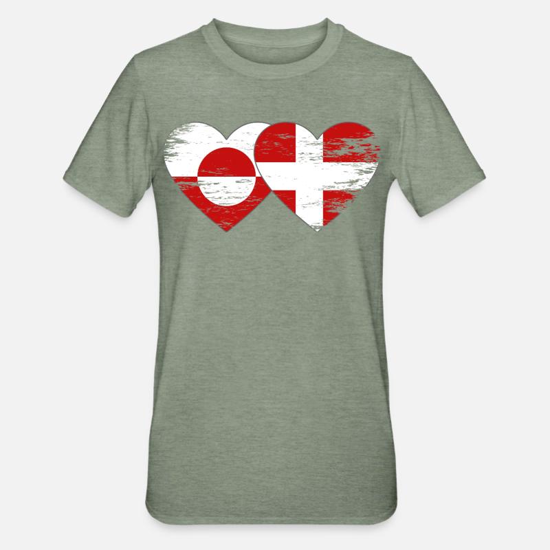Cœur du drapeau du Groenland-Danemark utilisé - T-shirt polycoton Unisexe - vert kaki chiné