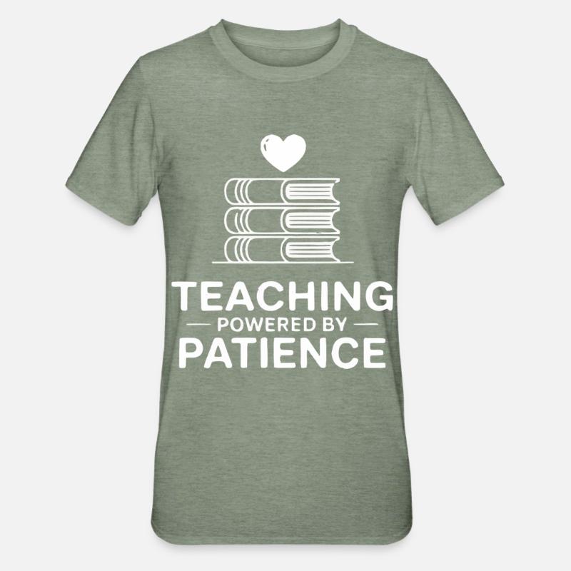 Teaching Powered by Patience - Unisex Polycotton T-Shirt - Militärgrün meliert