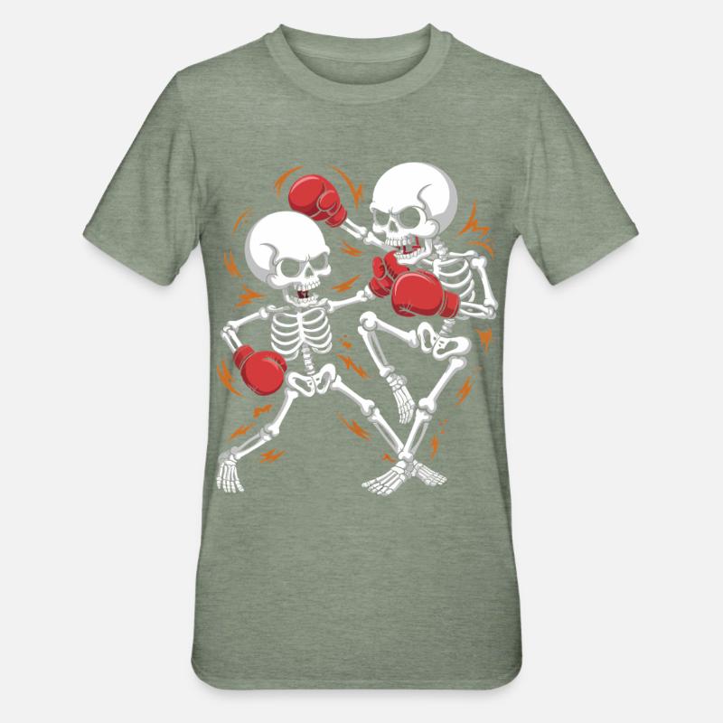 Boxing skeletons in bone rhythm - Unisex Polycotton T-Shirt - heather military green