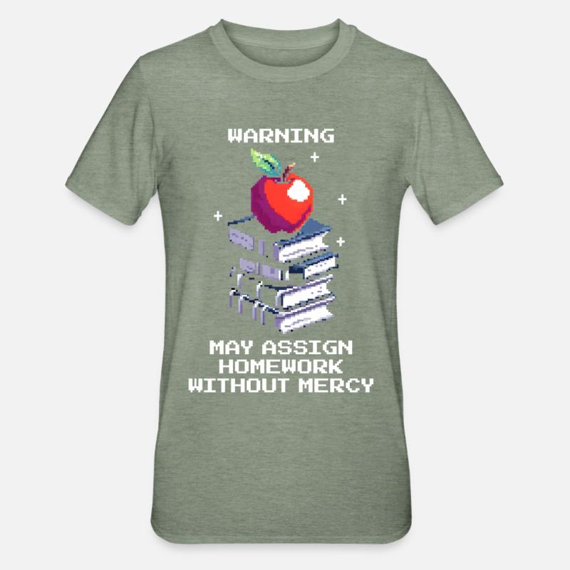 Avertissement : Devoirs sans pitié | Professeur - T-shirt polycoton Unisexe - vert kaki chiné