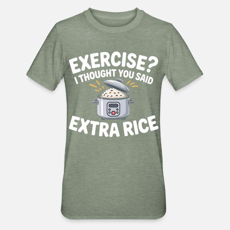 Reis-Witz: Extra Rice - Unisex Polycotton T-Shirt - Militärgrün meliert