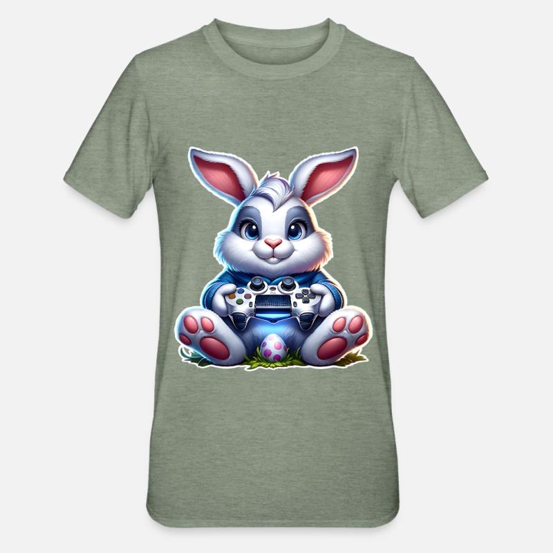 Easter Bunny Gaming Gamer - Unisex Polycotton T-Shirt - heather military green