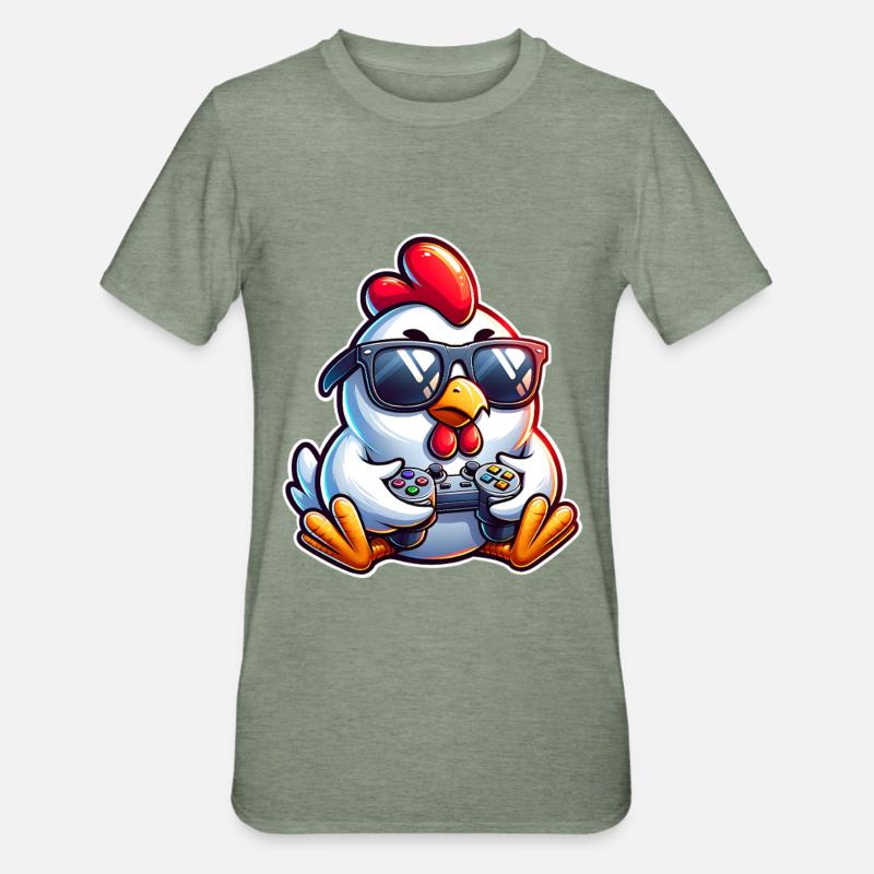 Gamer Chicken with Controller - Unisex Polycotton T-Shirt - heather military green