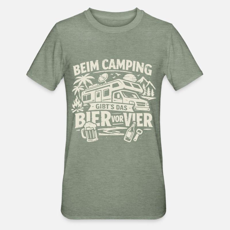 Camping | Bier vor Vier - Unisex Polycotton T-Shirt - Militärgrün meliert
