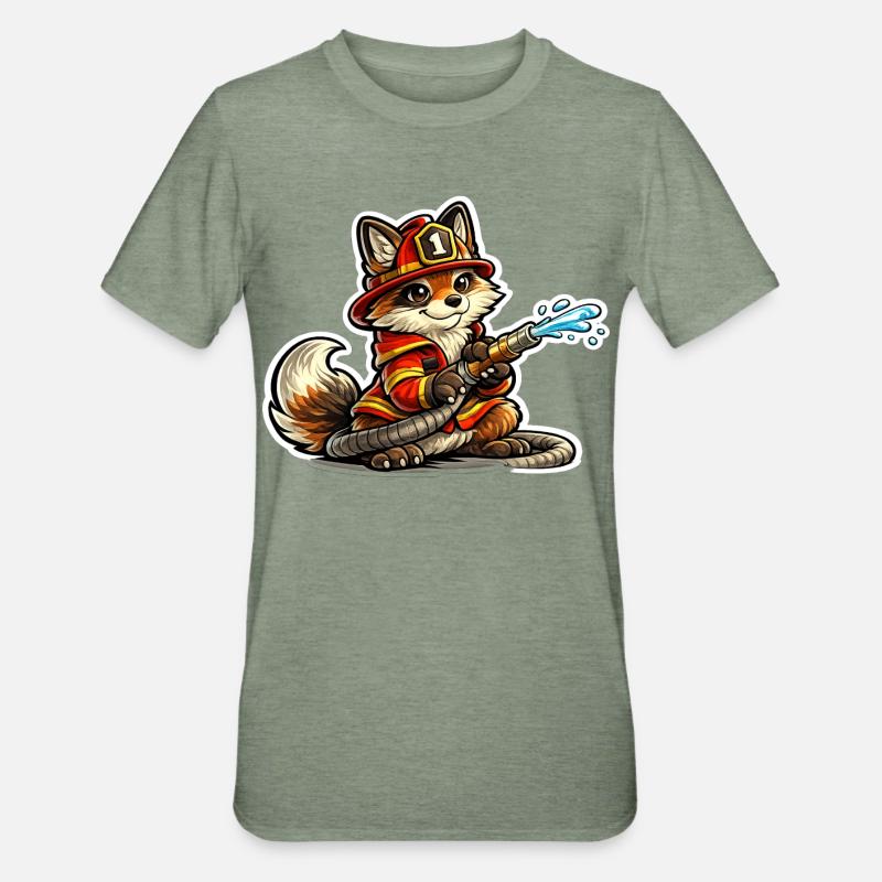 Fuchs Feuerwehrheld im Einsatz - Unisex Polycotton T-Shirt - Militärgrün meliert