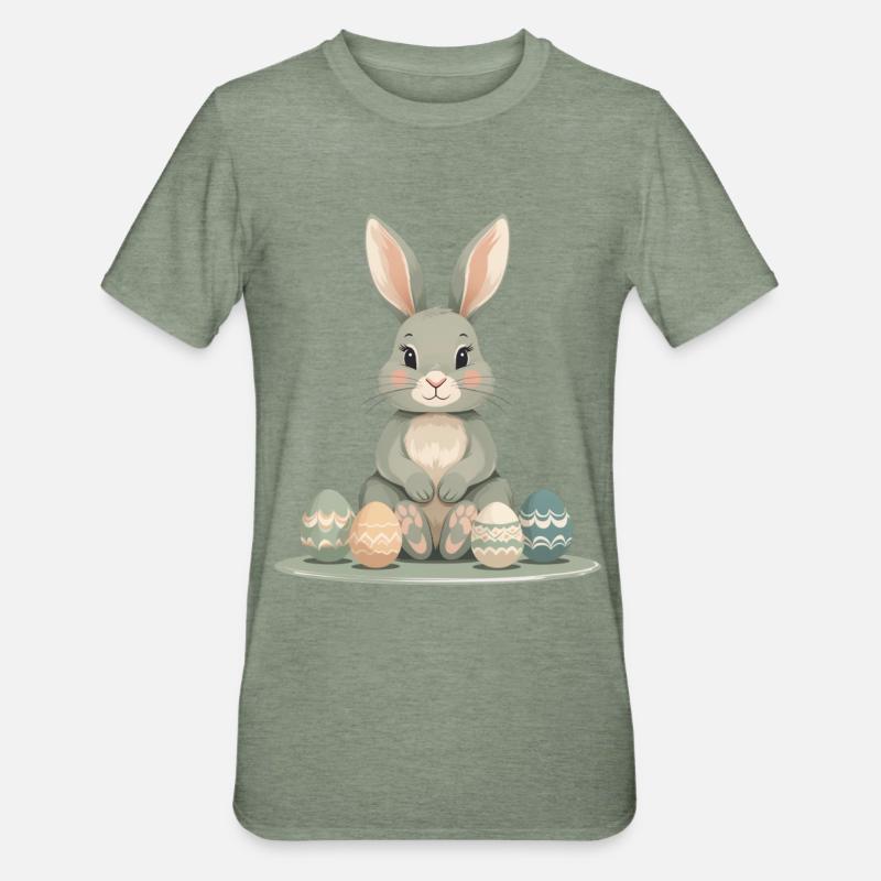 Pastel Bunny Easter Eggs - Unisex Polycotton T-Shirt - heather military green