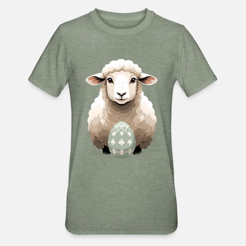 Cuddly lamb with Easter egg - Unisex Polycotton T-Shirt - heather military green