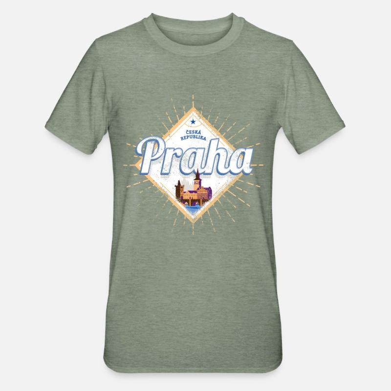 Praga con skyline capitale della Repubblica Ceca - Maglietta unisex, mix cotone e poliestere - verde militare melange
