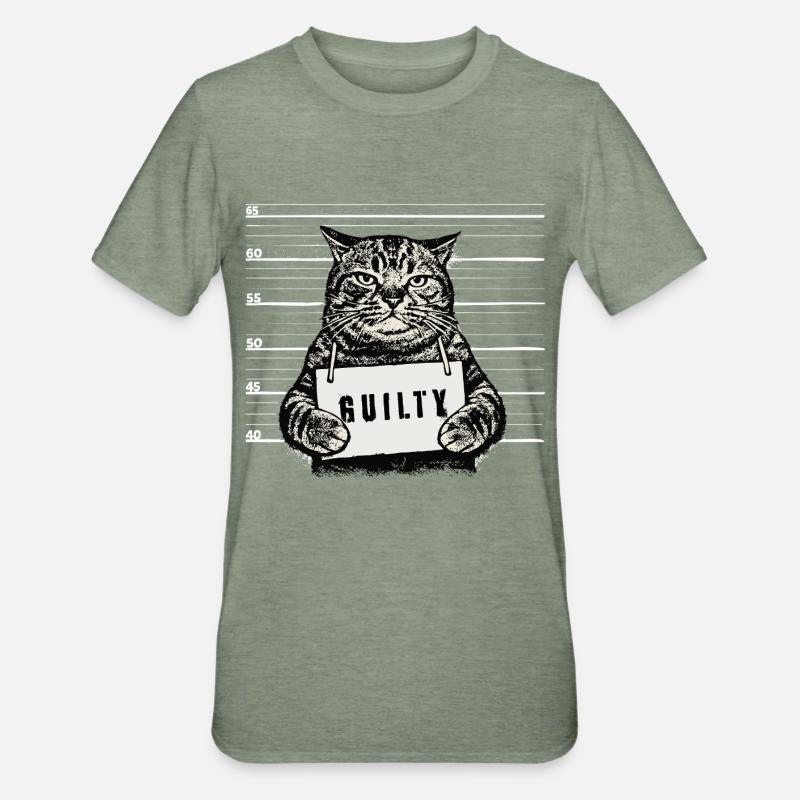 Grim Cat – Mugshot Guilty Design - Unisex Polycotton T-Shirt - heather military green
