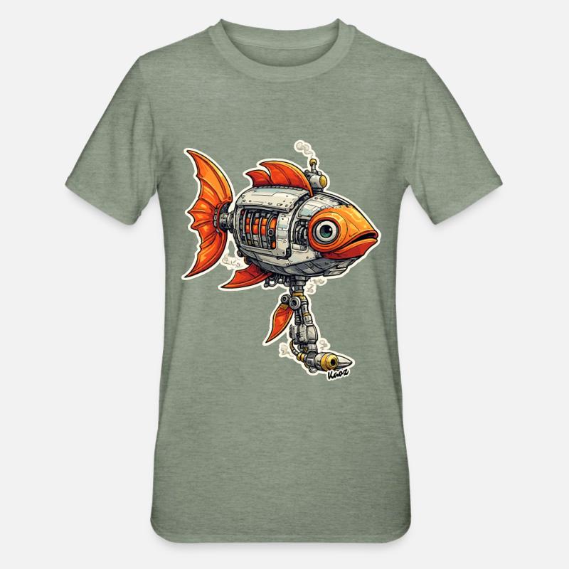 Steampunk Fish Robot Robot Fish - Unisex Polycotton T-Shirt - heather military green