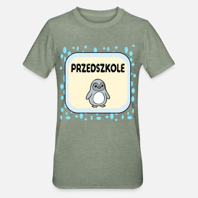 Pinguin-Kindergarten - Unisex Polycotton T-Shirt - Militärgrün meliert