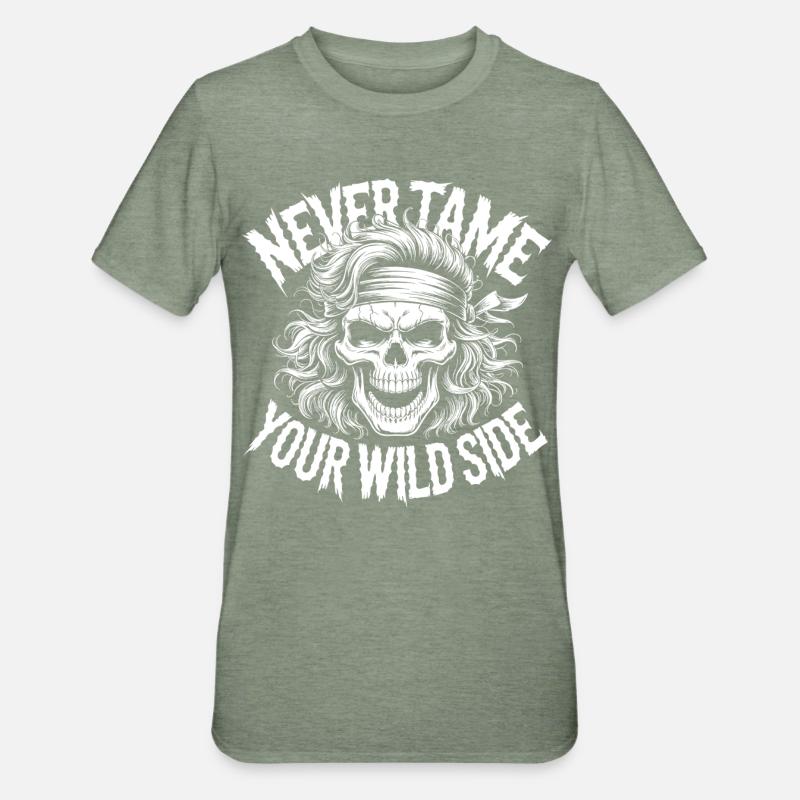 Wilde Seite Schädel-Design - Unisex Polycotton T-Shirt - Militärgrün meliert