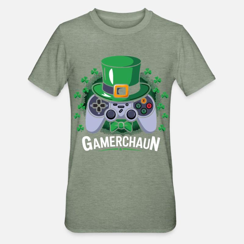 GameChaun Leprechaun Controller Motif - Unisex Polycotton T-Shirt - heather military green