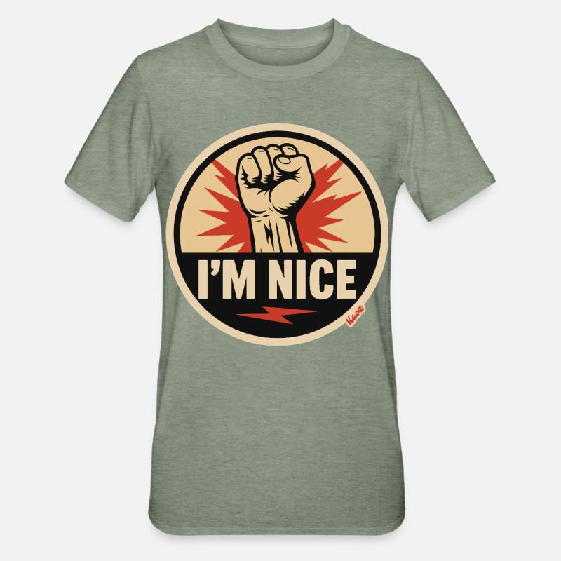 Déclaration de « Je suis gentil » - T-shirt polycoton Unisexe - vert kaki chiné