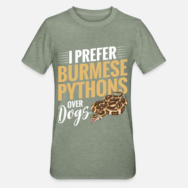 Burmesischer Python-Stoff Reptilien-Foos-Schlangenbesitzer - Unisex Polycotton T-Shirt - Militärgrün meliert