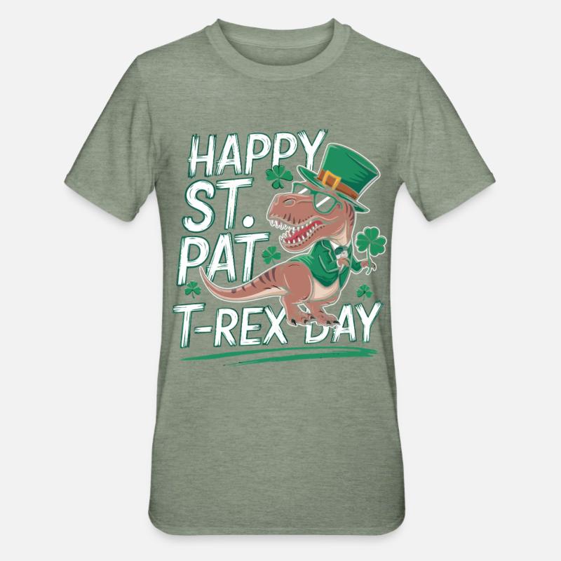 Chapeau de T-Rex de Saint-Patrick - T-shirt polycoton Unisexe - vert kaki chiné