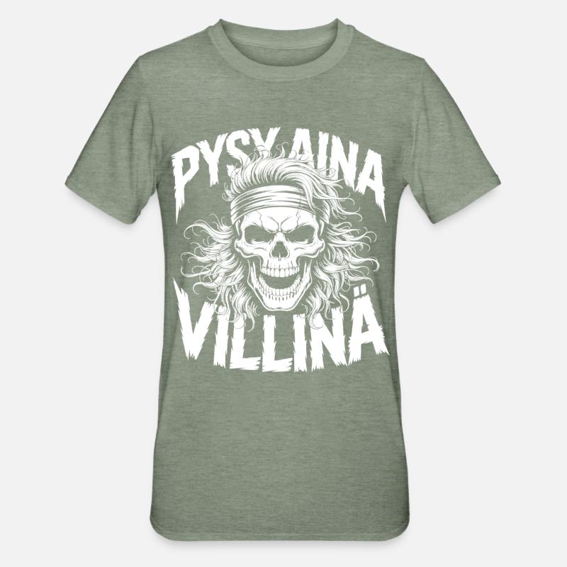 Wildschädel-Design - Unisex Polycotton T-Shirt - Militärgrün meliert