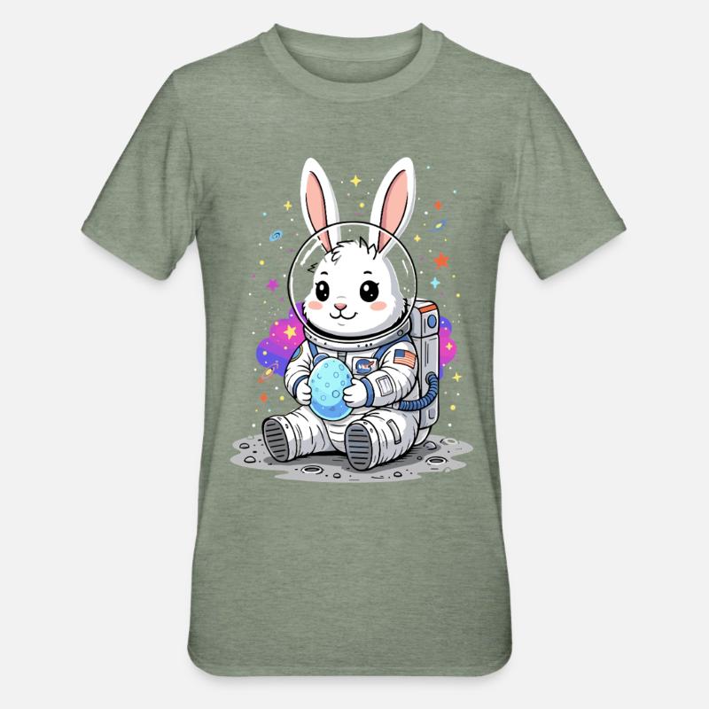 Astronaut Easter Bunny Space - Unisex Polycotton T-Shirt - heather military green