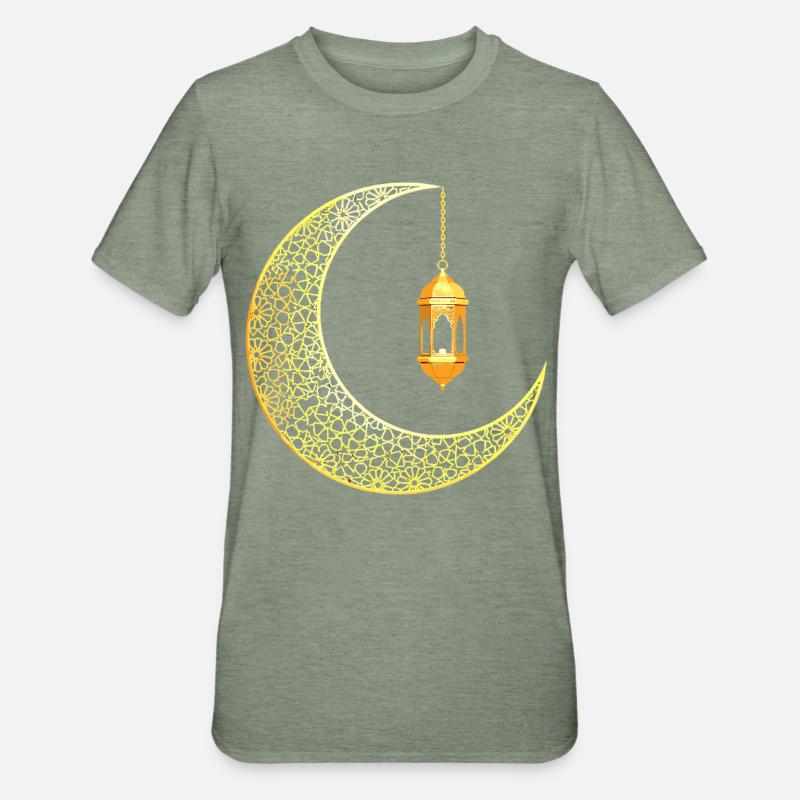 Ramadan Crescent Moon Eid Mubarak - Unisex Polycotton T-Shirt - heather military green