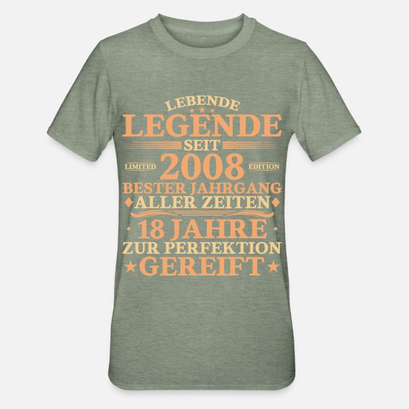 Millésime 2008 Né 18 ans - T-shirt polycoton Unisexe - vert kaki chiné