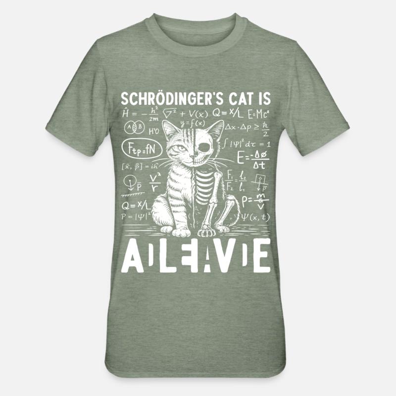 Le chat vivant de Schrödinger - T-shirt polycoton Unisexe - vert kaki chiné