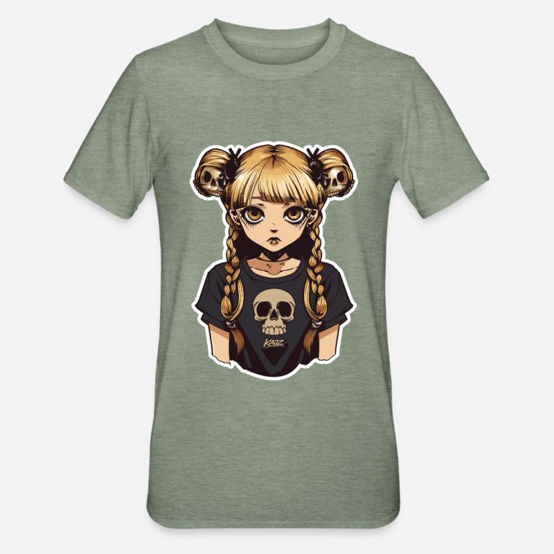 Skull Braid Goth Girl Tee - Unisex Polycotton T-Shirt - heather military green