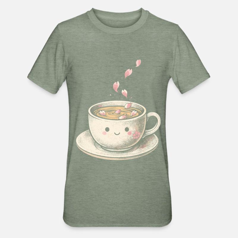 Cherry Blossom Sakura Cherry Blossom - Unisex Polycotton T-Shirt - heather military green