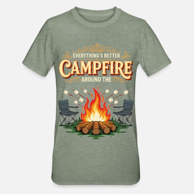Campfire Marshmallow Everything Better Camping - T-shirt polycoton Unisexe - vert kaki chiné