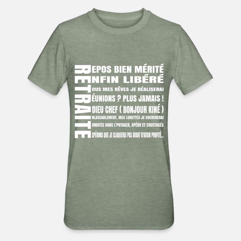 RETRAITE (texte blanc) - T-shirt polycoton Unisexe - vert kaki chiné