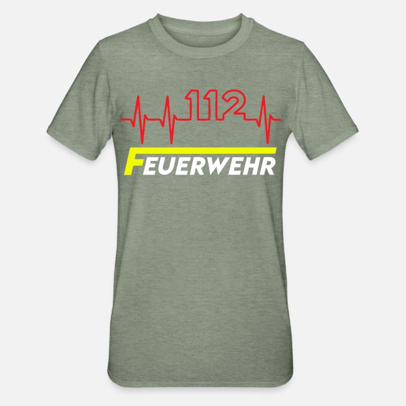Feuewehr 112 - Unisex Polycotton T-Shirt - Militärgrün meliert