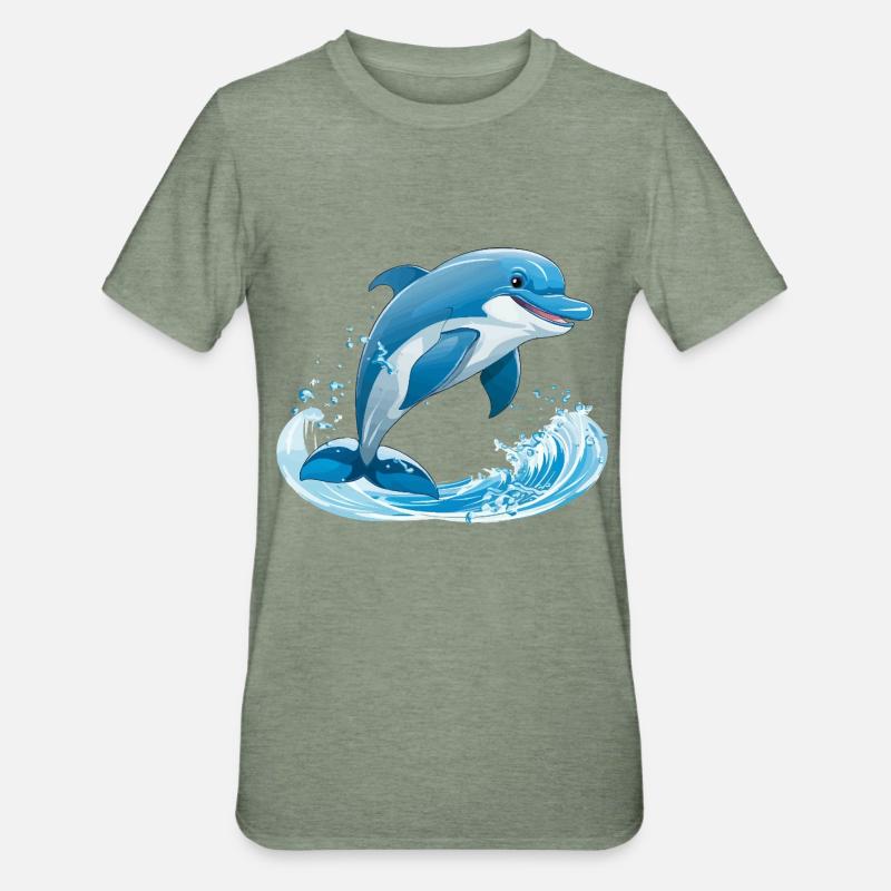 Dolphin Hydropower Illustration - Unisex Polycotton T-Shirt - heather military green