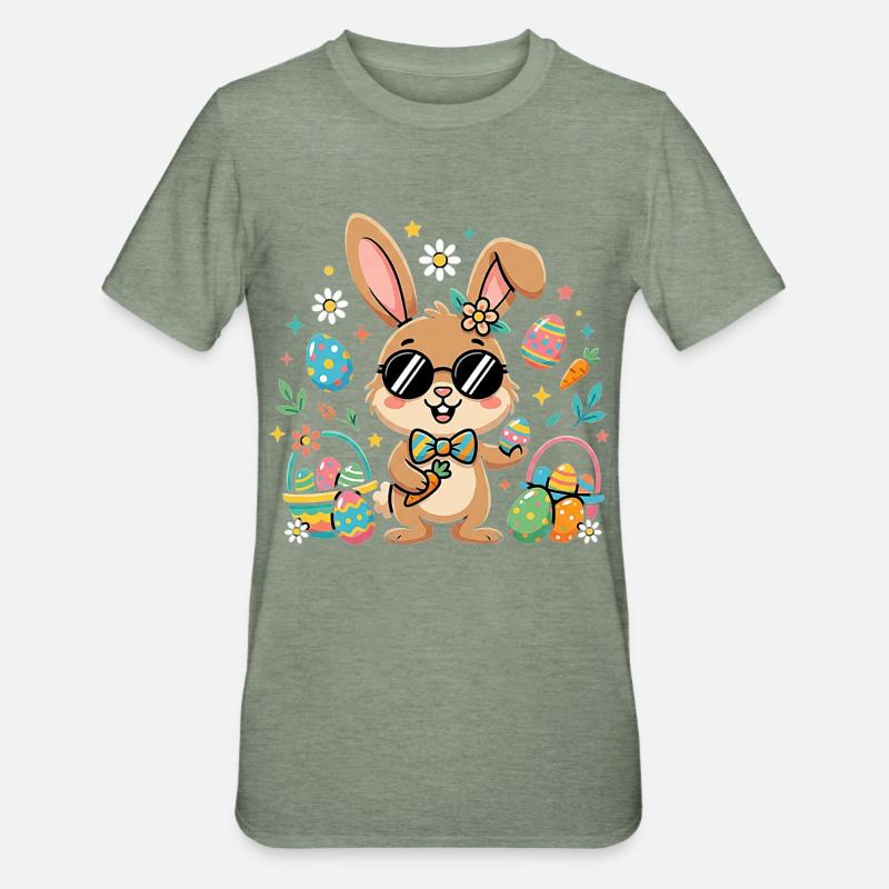 Joyeuses Pâques, Cool Bunny - T-shirt polycoton Unisexe - vert kaki chiné