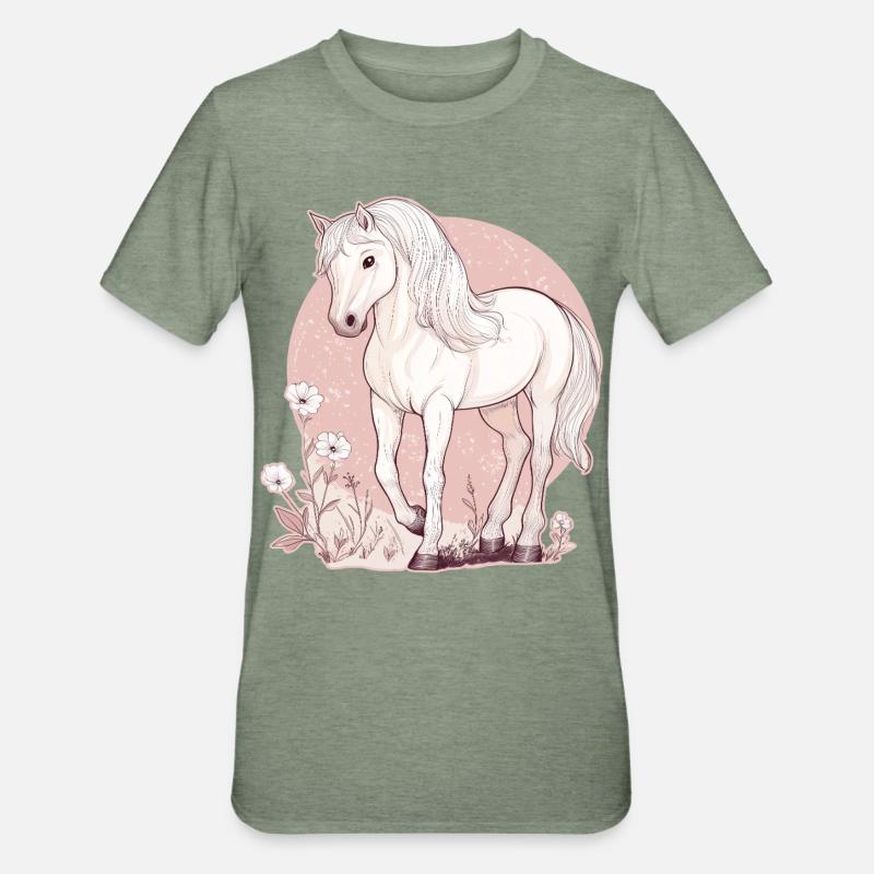 Pferd - Unisex Polycotton T-Shirt - Militärgrün meliert