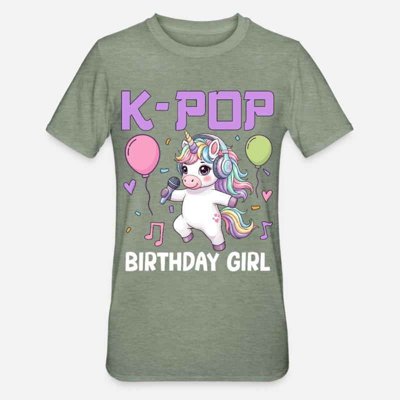 Fille d’anniversaire de K Pop - T-shirt polycoton Unisexe - vert kaki chiné
