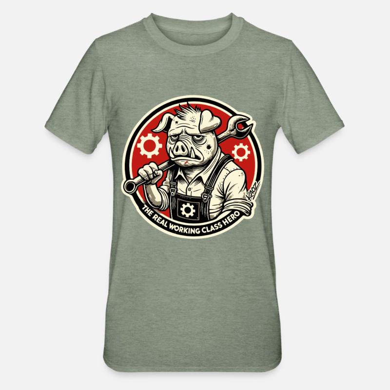 Echtes Heldenschwein der Arbeiterklasse - Unisex Polycotton T-Shirt - Militärgrün meliert