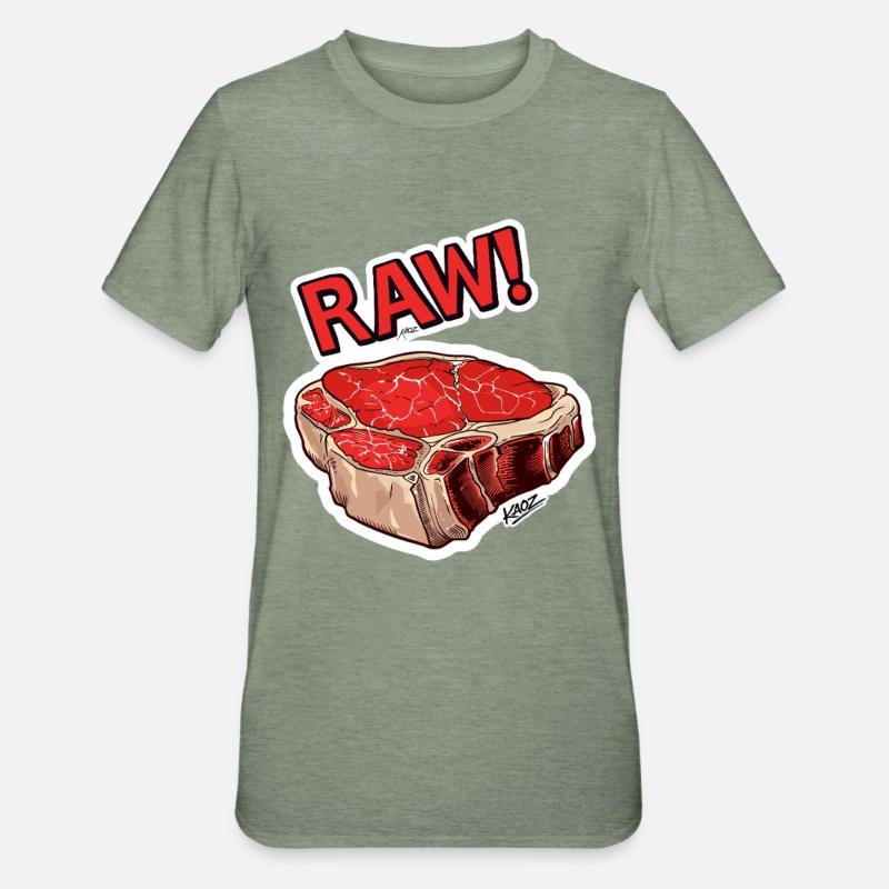 Dessin animé Steak - T-shirt polycoton Unisexe - vert kaki chiné