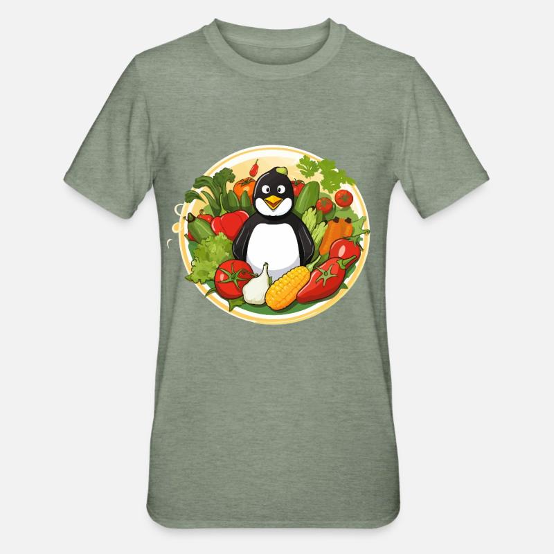 Penguin in the vegetable paradise - Unisex Polycotton T-Shirt - heather military green