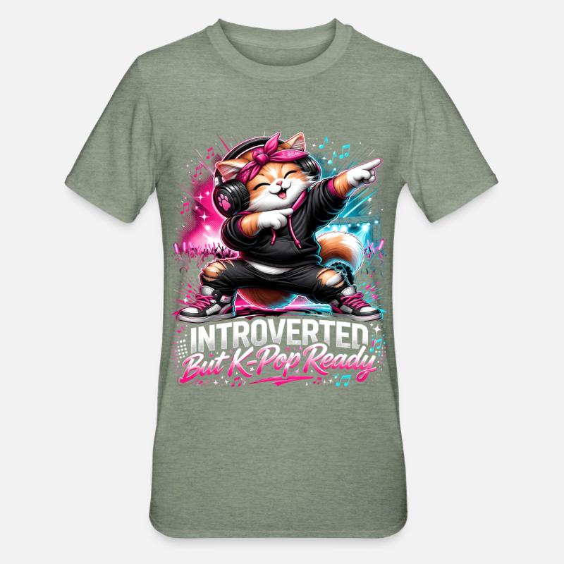 Introverted But K Pop Ready - Unisex Polycotton T-Shirt - heather military green