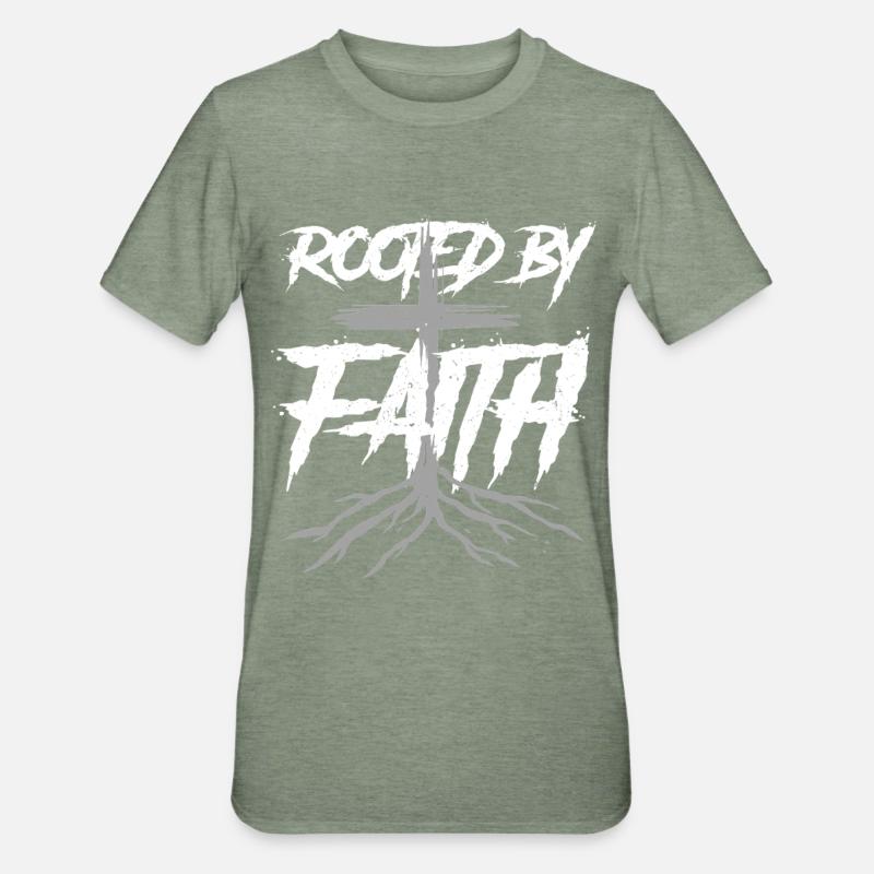 Scribble Doodle-tegning rodfæstet af tro - Unisex polycotton T-shirt - militærgrønmeleret