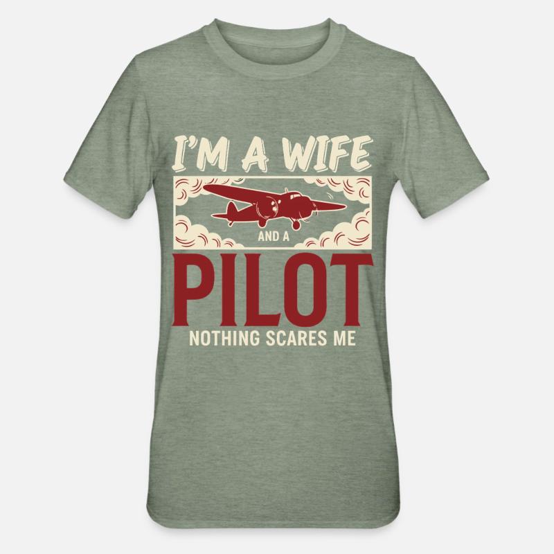 Pilotin Ehefrau Pilot - Unisex Polycotton T-Shirt - Militärgrün meliert