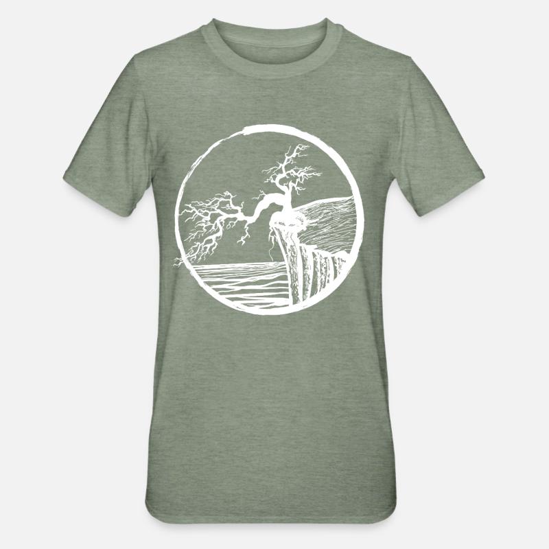 Landscape with tree on cliff edge - Unisex Polycotton T-Shirt - heather military green