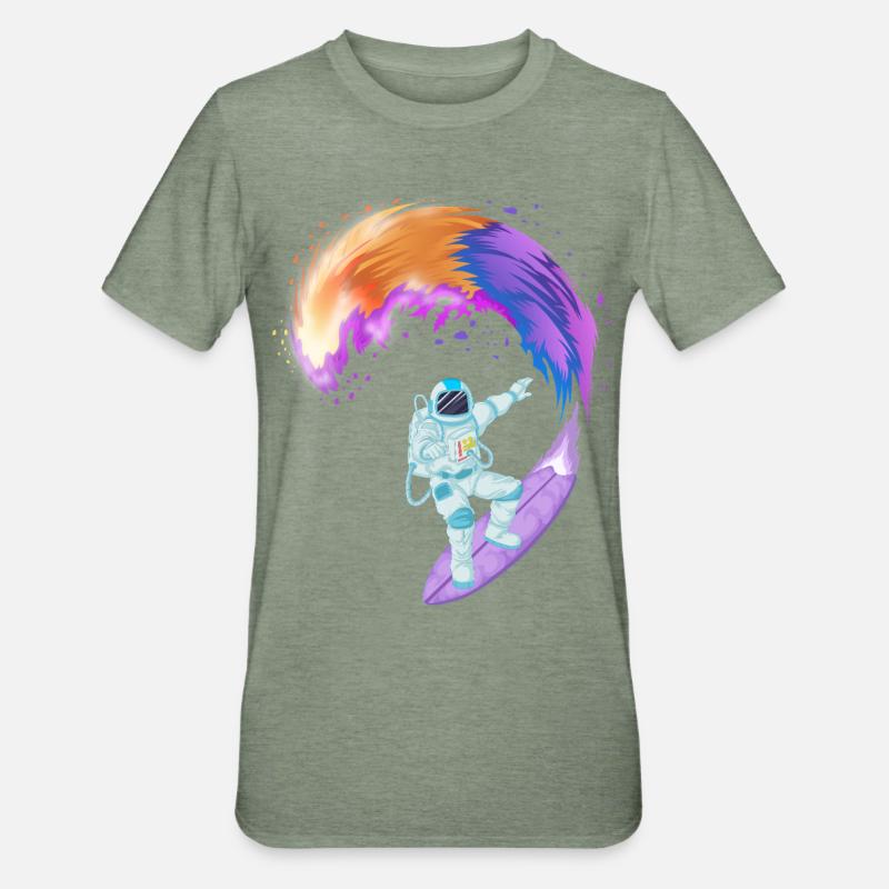 Chemise spatiale de surf d’astronaute - T-shirt polycoton Unisexe - vert kaki chiné