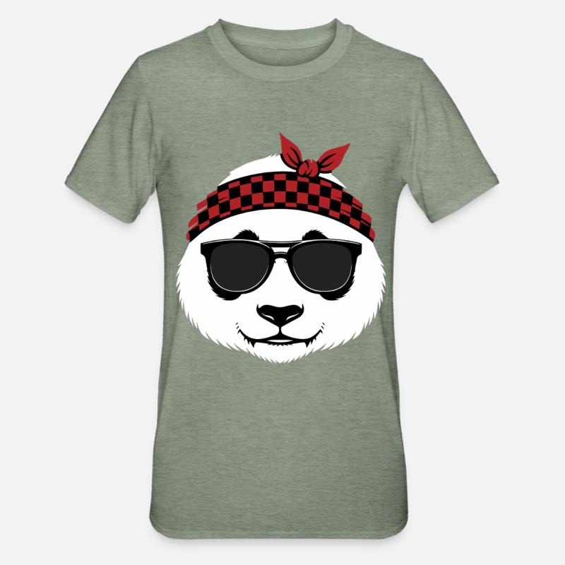 Cool Panda Bear Sunglasses - Unisex Polycotton T-Shirt - heather military green