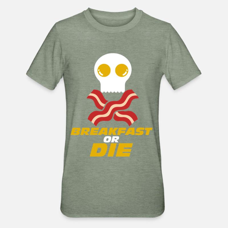 Frühstück oder Totenkopf-Speck-Ei - Unisex Polycotton T-Shirt - Militärgrün meliert