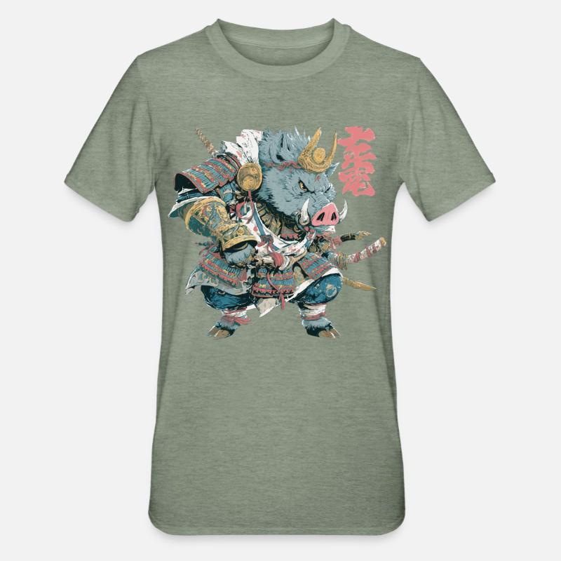 Boar Samurai Armor - Unisex Polycotton T-Shirt - heather military green